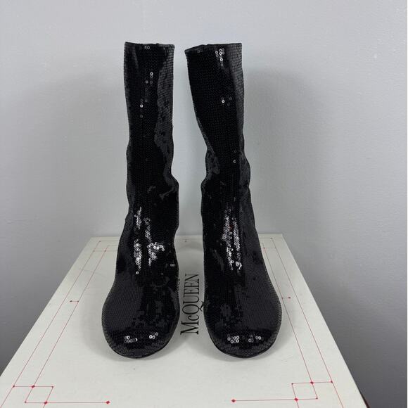 New Alexander McQueen Women's Sequin Shard Wedge Sock Boot Size EU 38.5 - Picture 2 of 12
